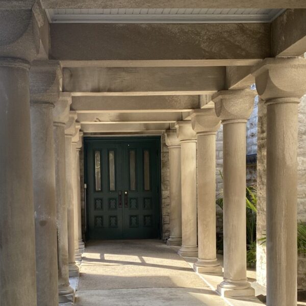 West doors of Saint Patrick Church on Bridge Avenue as seen from portico